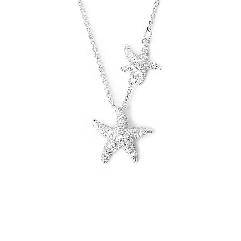 New Arrival Girl S925 Sterling silver Starfish pendant Necklaces Elegant Summer Beach CZ zircon Necklace Gift 925 silver Jewelry