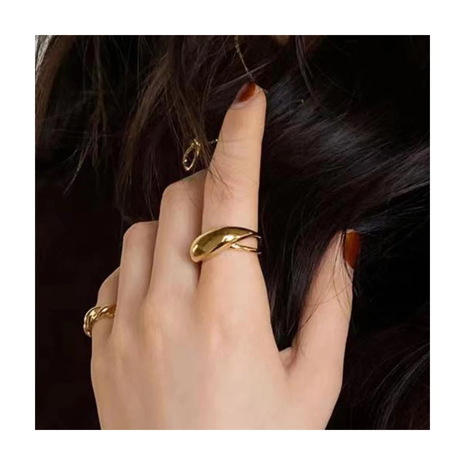 ERESI New Ins 18k Gold Plated Tarnish Free Stainless Steel Cross Design Polished Ring Gypsy Jewelry Dancer Jewelry Women