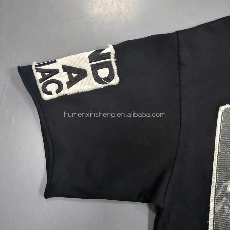 Manufacturers for customs clothes acid wash 100%cotton graphic tees applique embroidery cropped boxy t shirt men