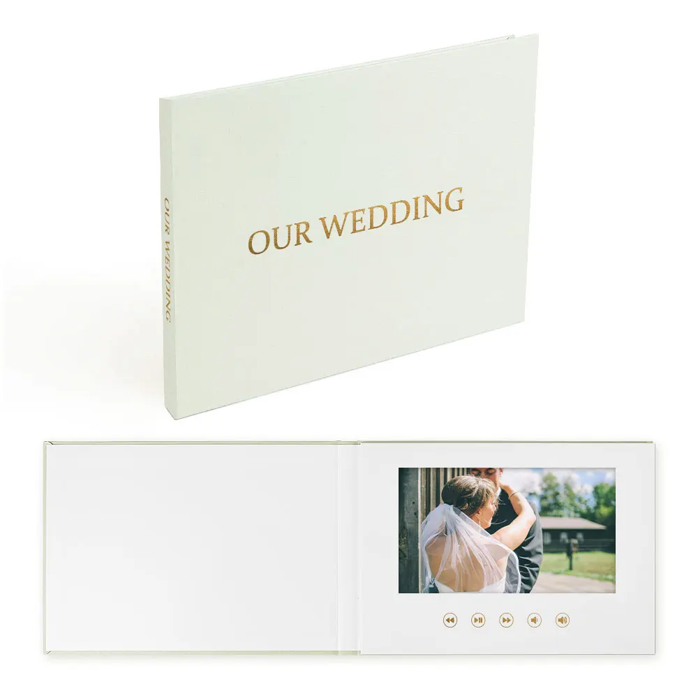 Customized Digital video Book Wedding greeting Card 7 inch IPS lcd Video gift Brochure OUR WEDDING GOLD FOIL