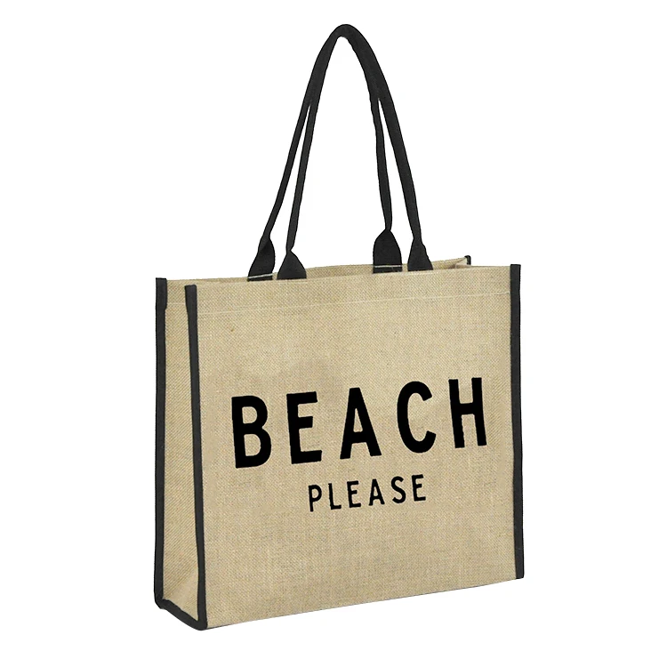 Personalized Eco Friendly Large Capacity Laminated Jute Burlap Casual Summer Beach Shoulder Hand Tote Bag