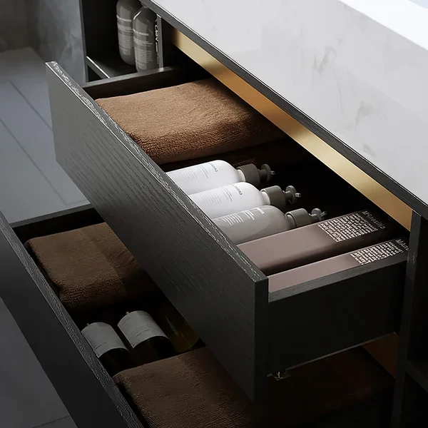 Modern Hot Floating Bathroom Vanity Set with Single Ceramic Sink 2 Drawers and Open Shelves