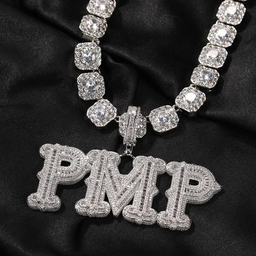 Luxury Full Diamond letter Pendant Nameplate Hip Hop Iced Out Jewelry  Custom Name Necklace For Women Men Fashion Jewelry