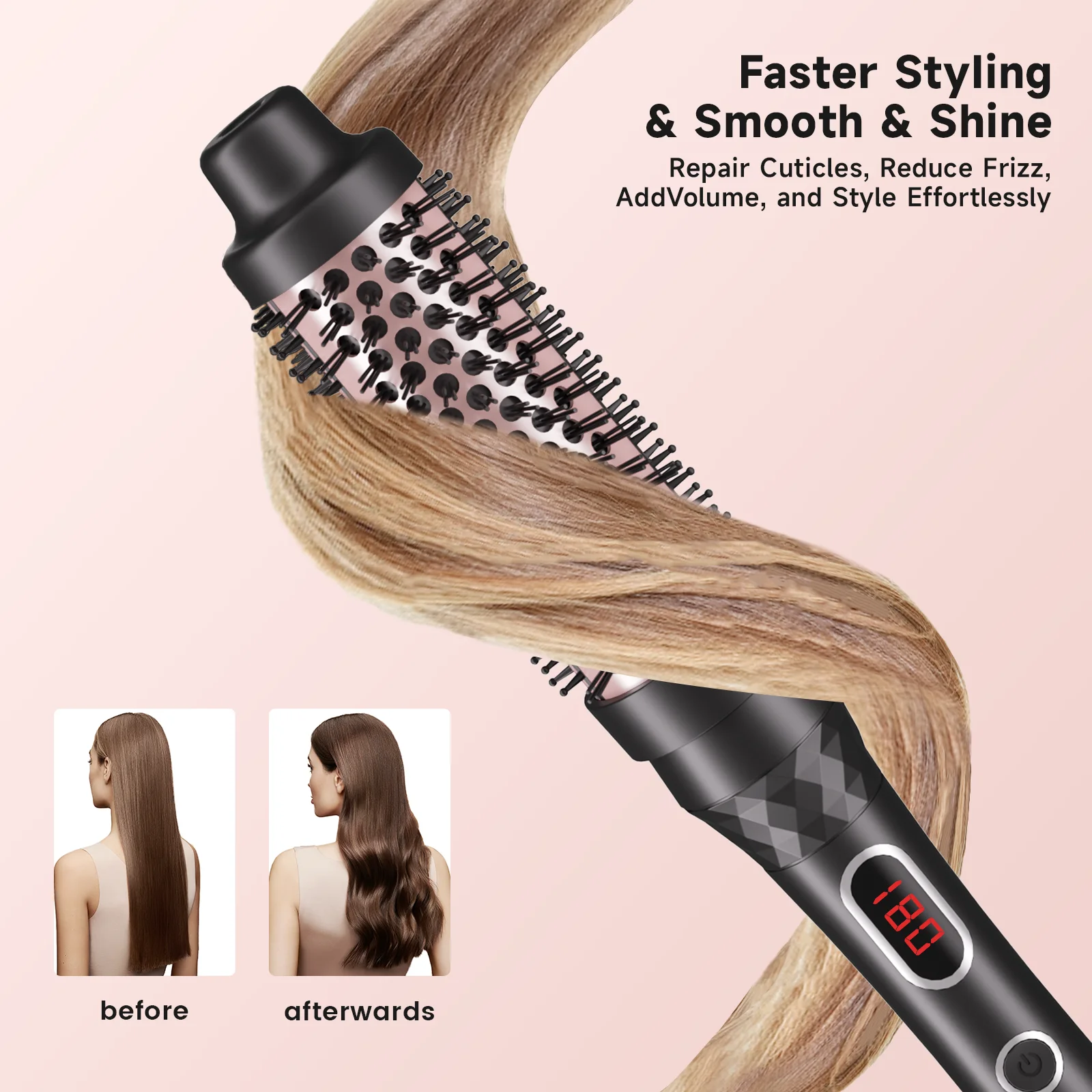 3 in 1 Hair Styler 450F Thermal Brush Hot Comb Heated Hair Brush Hair Curler and Straightening Brush with Negative Iron
