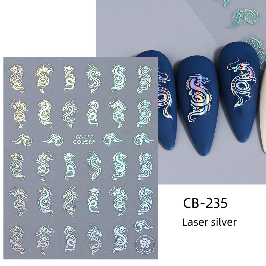 Nail Decoration Festival Laser Chinese Character Nail Art Sticker 3D Glitter Dragon Nail Sticker