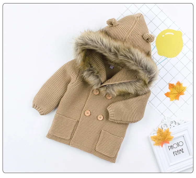 Лидер продаж, шерстяное вязаное пальто jacktown для мальчиков, детское меховое пальто с капюшоном, однобортная детская зимняя куртка