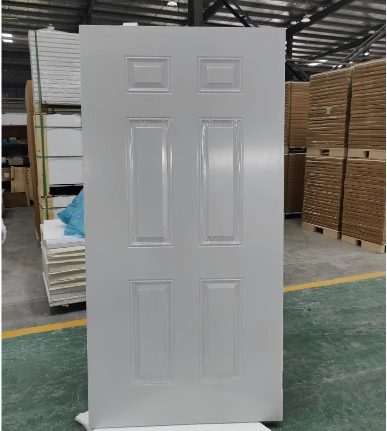 White color 2 3/4 backset and hinge prep entry Steel 6 panel Door slab