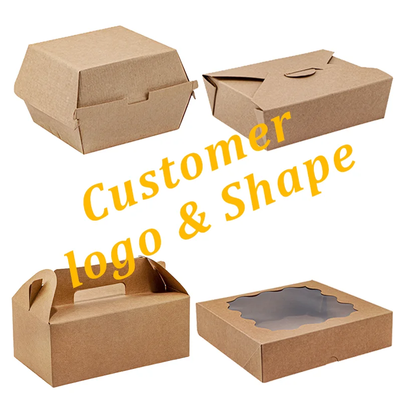 Custom design disposable cardboard take away kraft box for fast food french fries hamburger burger packaging boxes
