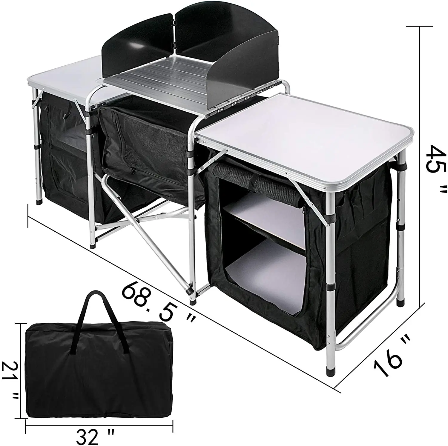 
Outdoor Activities Camp Kitchen 2-tier Table 2 Side 3 Zippered Bag Portable Camping Cook Table Camping Furnitures 