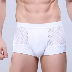 New Mens Sexy Underwear Ice Silk Hollow Breathable Mesh Boxer Briefs