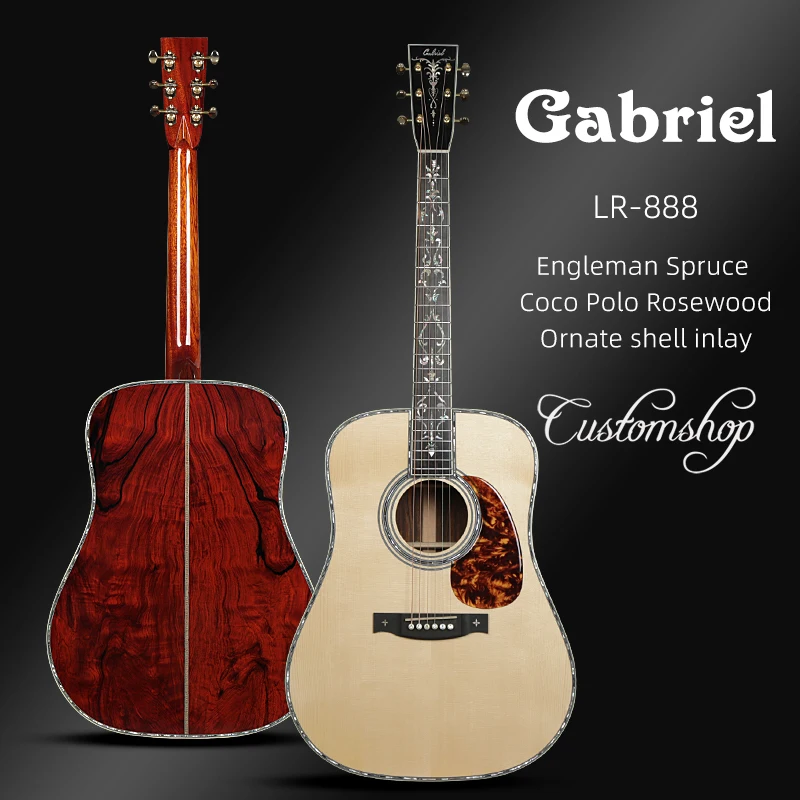 Gabrielguitar High quality Brand new design Log color acoustic guitar LR888, beautiful appearance, ABS shell inlaid, pure manual