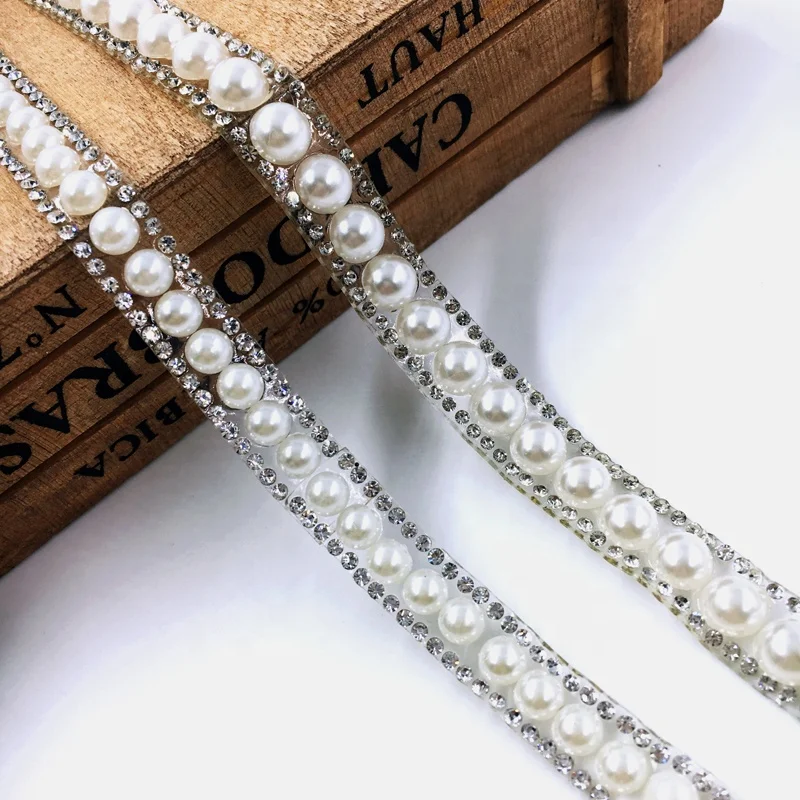 8mm & 6mm Half Pearl Bridal Dress Iron-on For Wedding Decoration Hot Fix Trim