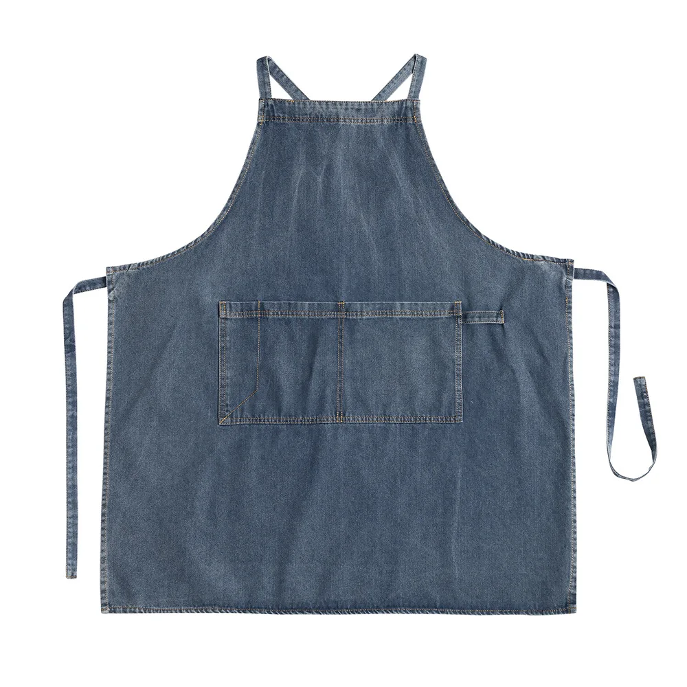 Custom size fashion work With Pockets Women cotton heavy duty bib denim barber apron