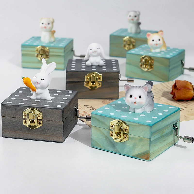 
Cute animal wooden Hand crank music box Sky City music box childrens birthday gift ideas for girlfriend small gifts 
