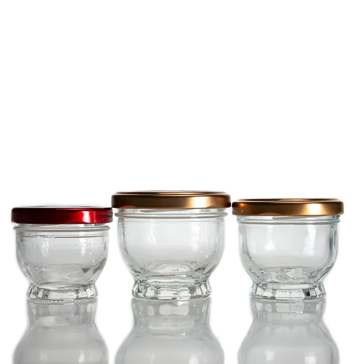 Wholesale  Bowl Shape Clear Mini Glass Honey Bird Nest Jar 50ml Jam Food Jar With Metal Cap