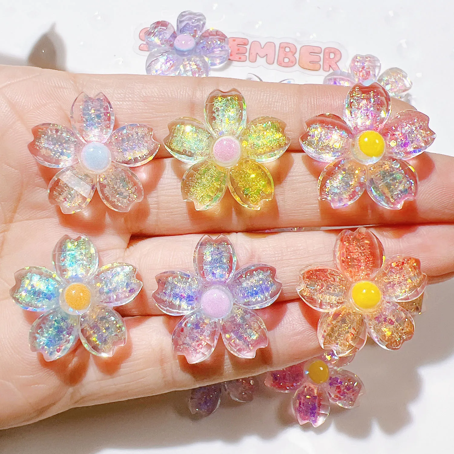 Design Artificial AB Glue Gradient Colorful Flower 3D Resin Charms For Keyring DIY Necklace Jewelry Making