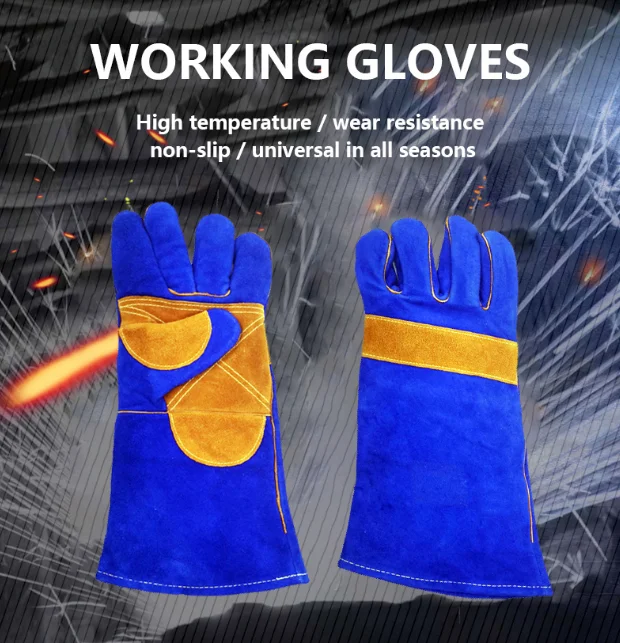 CE Certified Blue Cow Split Leather TIG Welding Gloves 12 Inches Keystone Thumb Cowhide Cuff Cotton Protective BBQ Working XL