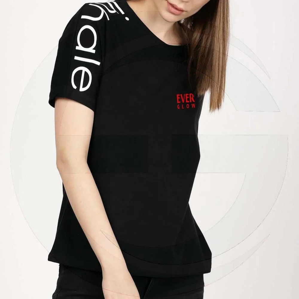 2020 New Arrival Loose Style V Neck Girls Logo Print T Shirt women 100% Cotton Short Sleeve women t shirt