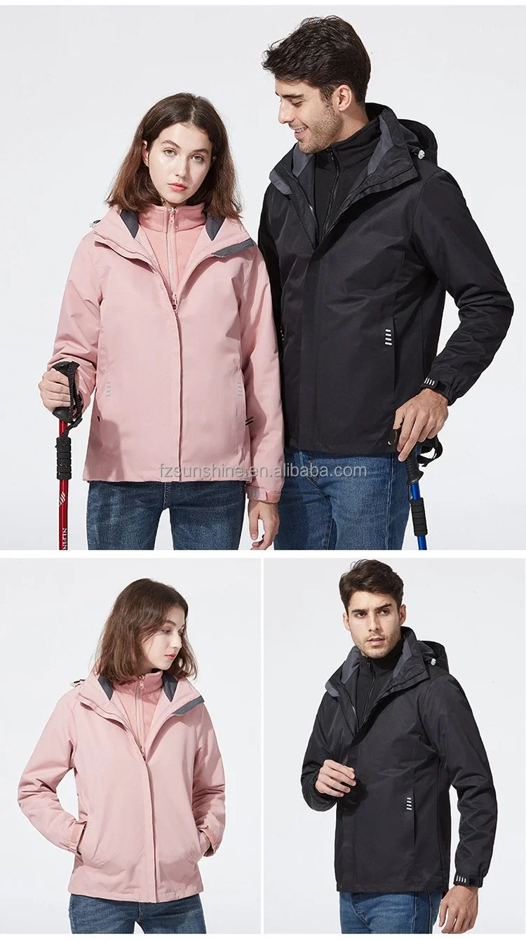 customize unisex 3 in 1 waterproof hooded china wholesale jacket womens and man