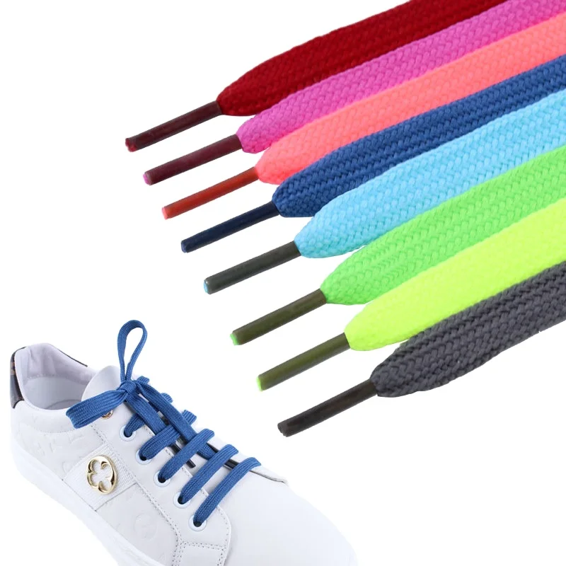Colorful Convenient Shoelace Elastic Wholesale Custom Fashion Shoe Laces 8 mm wide Polyester Flat Shoelaces Sneakers Shoelace