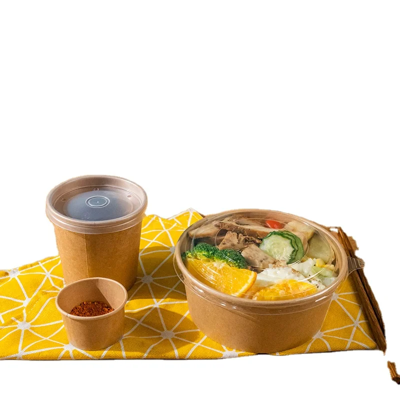Disposable food grade ZEEHENG kraft paper salad bowl noodle cup with lid