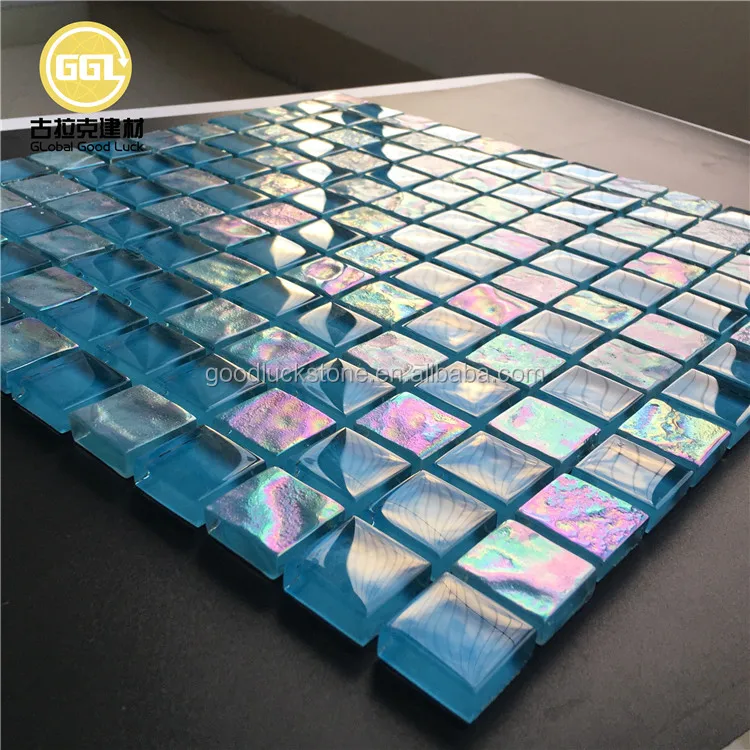Переливающаяся голубая стеклянная мозаичная плитка backsplash кухонная мозаика для бассейна