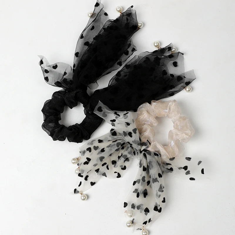 Pearl mesh gauze high elasticity headdress floating belt gut circle new super fairy temperament outside wear black