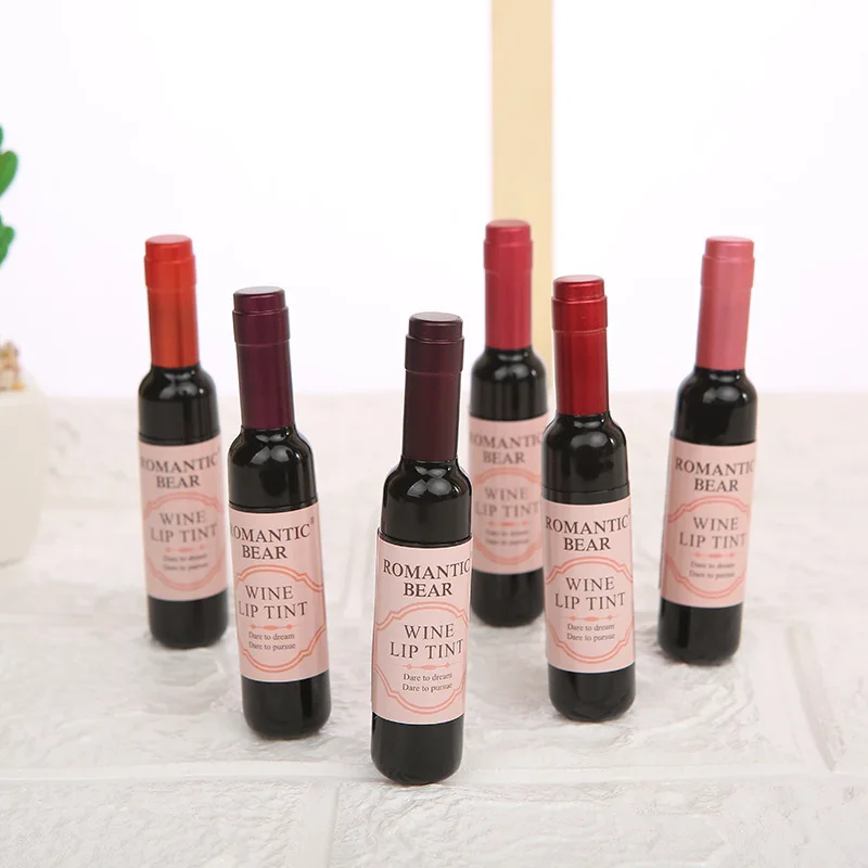 Wholesale Cosmetic Makeup 6 Colors High Pigment Wine Bottle Private Label Waterproof Long Lasting Liptint