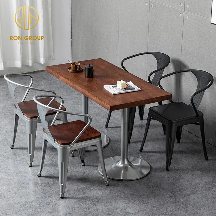 Custom wholesale modern coffee shop fast food square table top commercial cafe wood restaurant furniture table and chair set