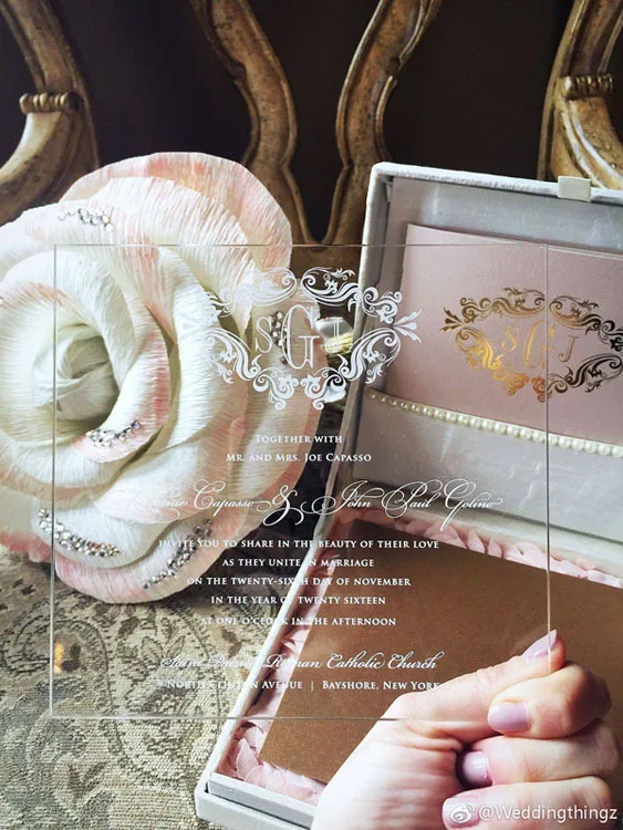 Wholesale Customized printing luxury Elegant Unique Real Foil acrylic invitations wedding invitation card for invit
