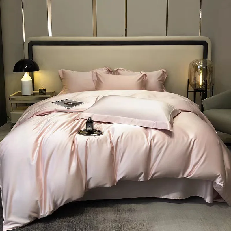 Goodins Simple and Light Luxury 100 Gold Long-Staple Cotton Four-Piece Set% Bed Sheet Pure Color Duvet Cover