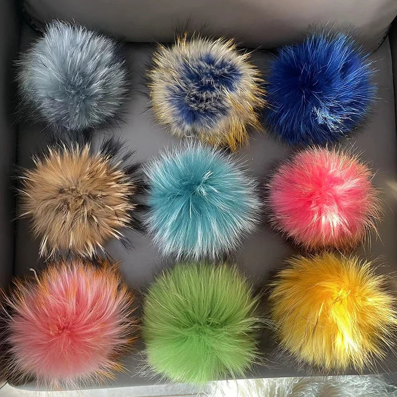 15cm Big size fur pompom ball real raccoon fur for beanies fur pompoms ball