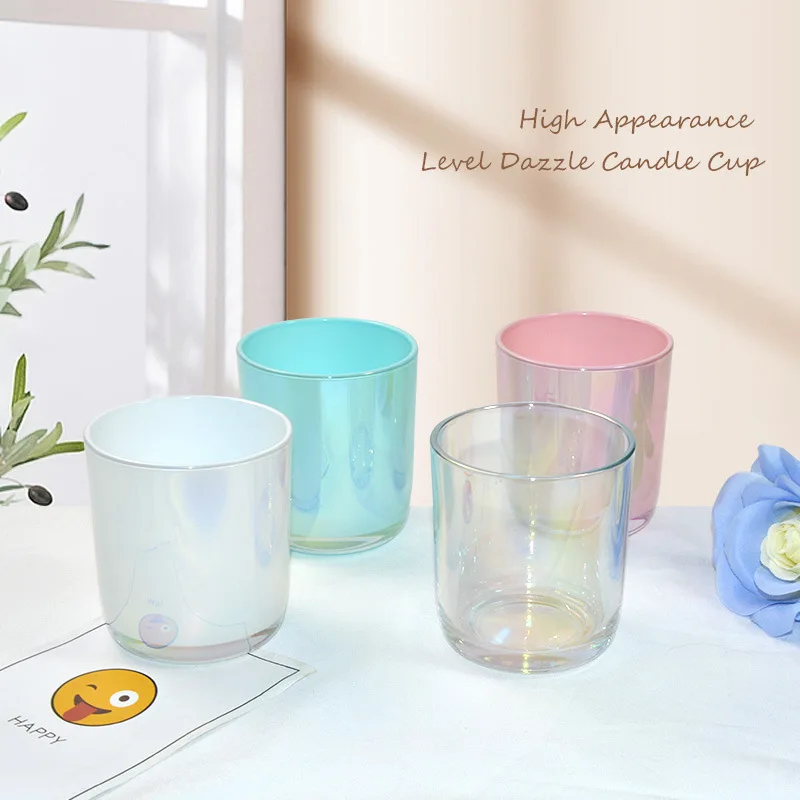 new designs candle container Electroplated Round Bottom Rainbow candle holder glass jar