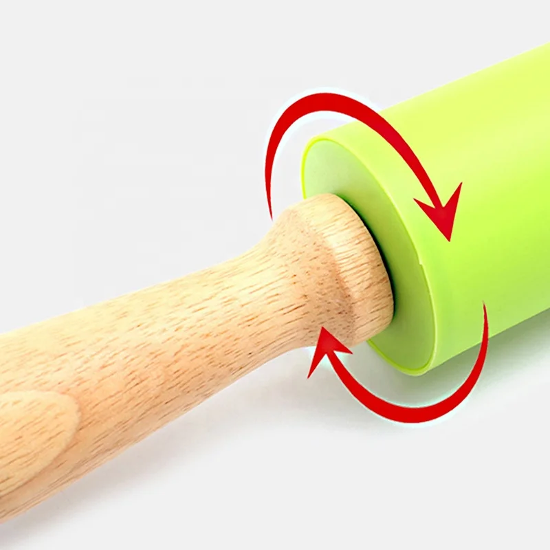Wanlihao Mini 23cm Nonstick Silicone Rolling Pin with Wooden Handle