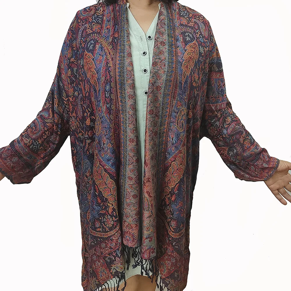 Wholesale Hand Make Pashmina Kimono Factory Soft Viscose Pashmina Scarf Robe Accept Custom Design Hoodie