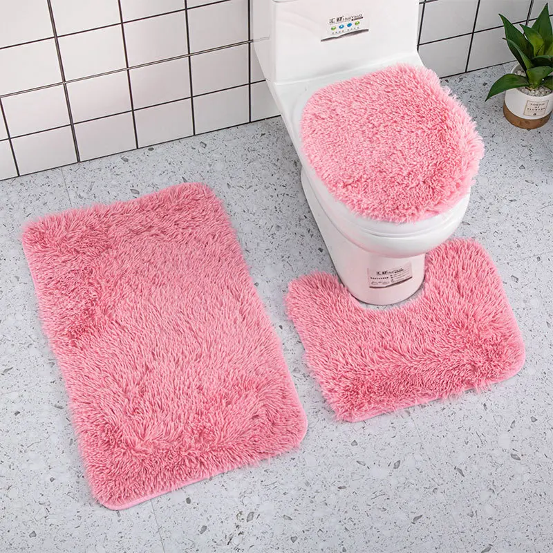 Customizable High Quality Soft Modern Non-slip Bottom multi-color Toilet Bath Floor Mat Rug 3 Pieces Bathroom Carpet Set