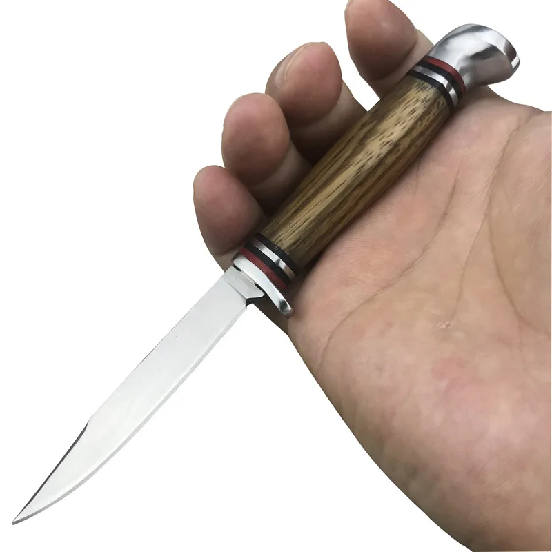 Olive wood handle Mini Tactical Self-defense Hunting Camping knife EDC Multi high Hardness military survival outdoor knife