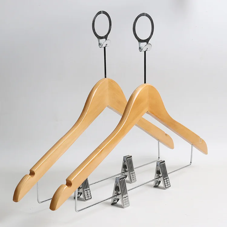 Anti-theft with Ring Wooden Hanger with Clip Wholesale Cheap Price for Hotel