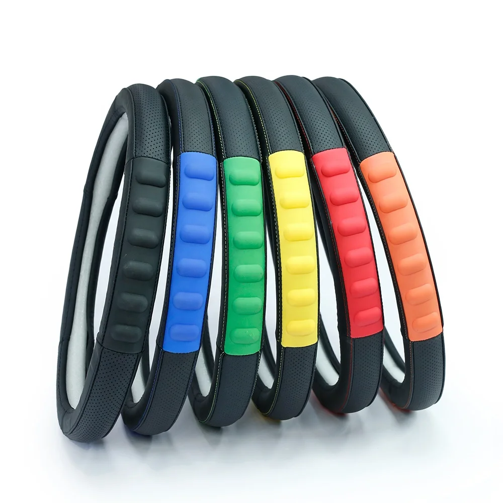 
Hot Sell Economical Universal Fit 15 Inch Leather Silica Gel Steering Wheel Cover 