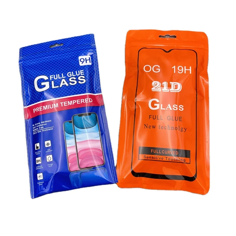 Customized printed cell phone glass packaging zip lock plastic electronics bag red mylar bag for phone glass