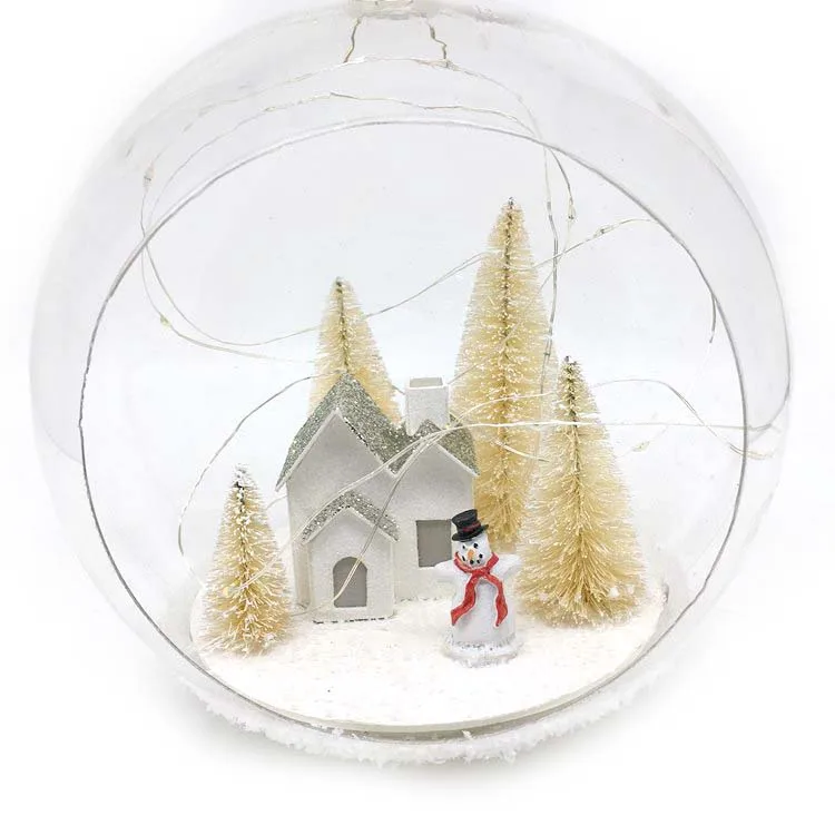 Led  Christmas Cottage Half Open Led Plastic Ball With Christmas Decoration Inside For Indoor Decoration