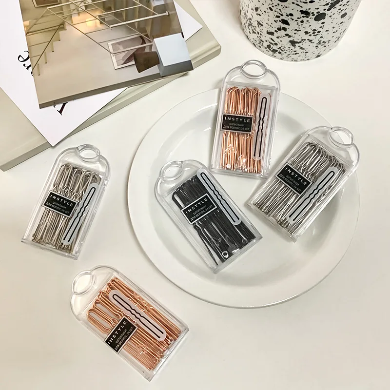 24pcs/box Wholesale black bobby pins simple hairpin invisible disc kid hair headdress