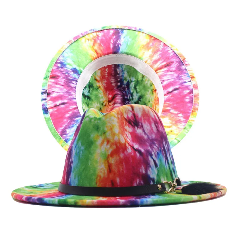 Water Dyeing Tie Dye Green Fedora Hats Wide Brim Cap Wholesale Hats Fedora