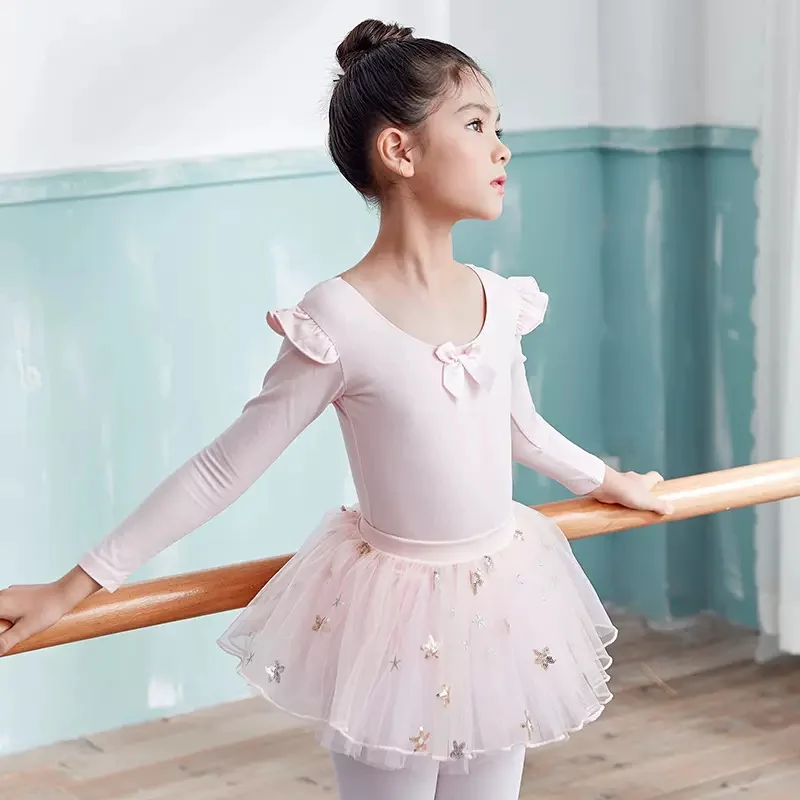 Танцевальные костюмы с летящими рукавами детская дизайнерская одежда для выступлений Детские гимнастические леотарды Тюлевая юбка-пачка балета и танца