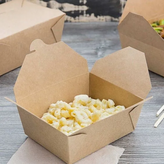 Customization Kraft Brown and White Paper Logo Design Take Out Box Food Paper Container for Restaurant