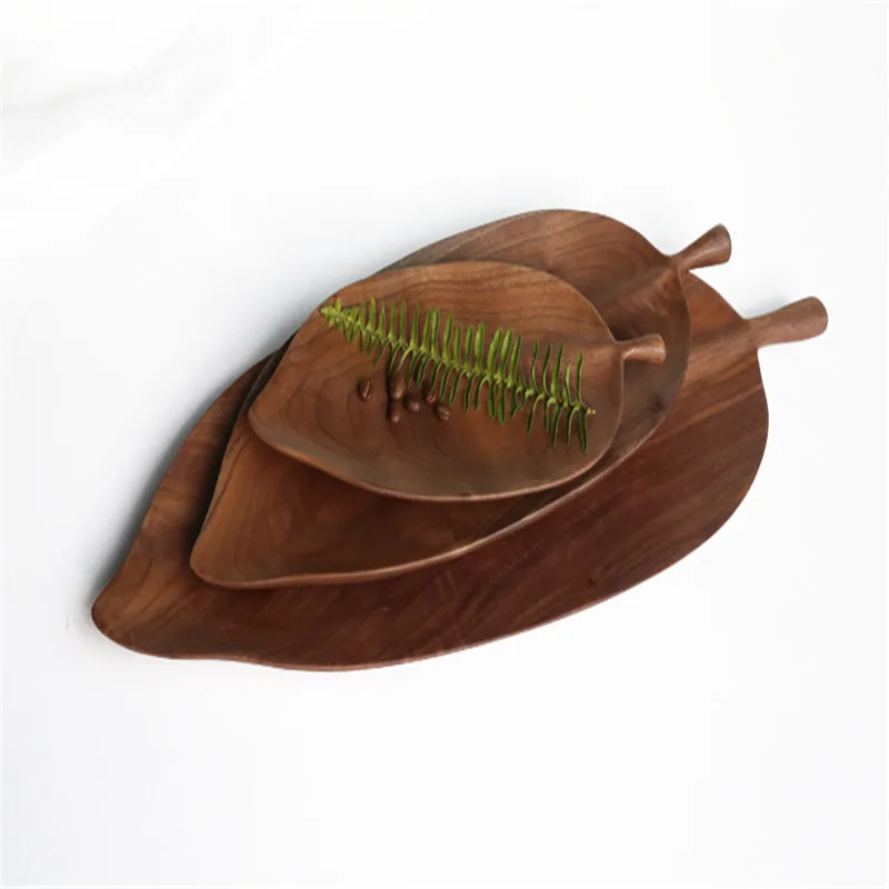 Деревенский 3 шт гнездящийся деревянный поднос с ручкой в форме листа для чая