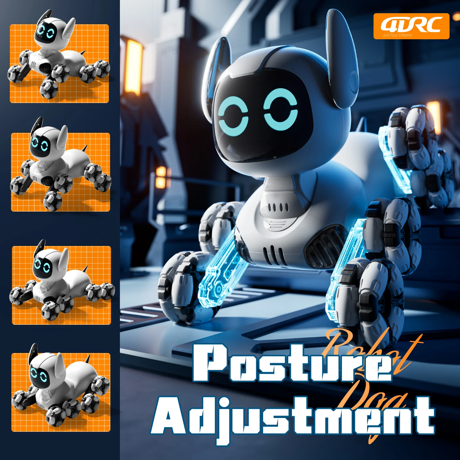 4DRC 4D-Y9 2.4g 4wd Dual Mode Rc Robot Dog Toys 360° Eight Wheel Stunt Robot Dog Toys Gesture Sensing Remote Control Robot Dog