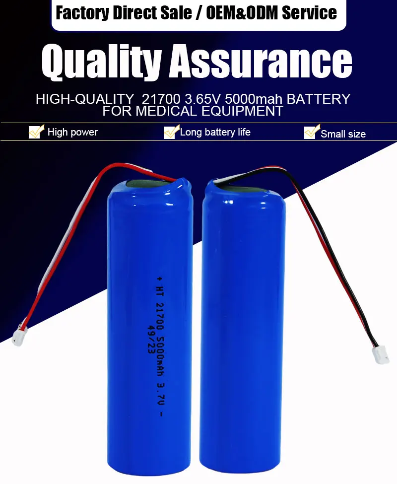 High Quality 21700 5000mAh 3.65V 3.7V Rechargeable Lithium ion Battery Packs with NTC for Medical Equipment