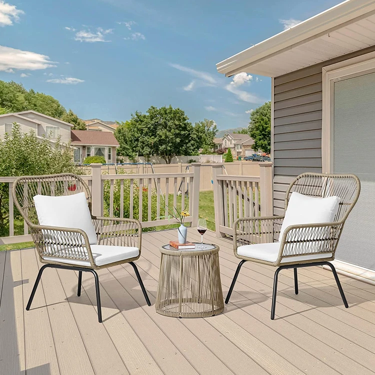 Роскошный современный садовый ротанговый комплект мебели для патио тканый набор для бистро