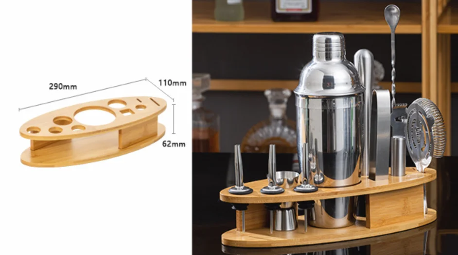 Wholesale Bar Tools Set Drink Stirrers Bamboo Stand Stainless Steel Barware Novelty Bartender Cocktail Shaker Kit